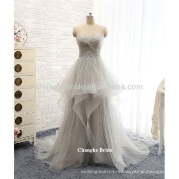 Venta caliente gris más los vestidos de moda del baile de fin de curso de Tulle de la longitud del piso del vestido